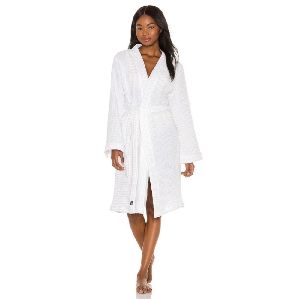 Slowtide Guild Women's White Waffle Weave Cotton Robe with Belt Size L/XL